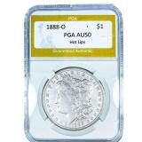 1888-O Morgan Silver Dollar PGA AU50 Hot Lips