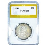 1942 Walking Liberty Half Dollar PGA MS65