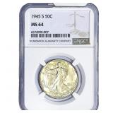 1945-S Walking Liberty Half Dollar NGC MS64