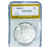 1934-D Silver Peace Dollar PGA MS65