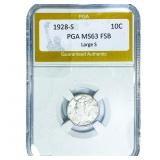 1928-S Mercury Silver Dime PGA MS63 FSB Large S