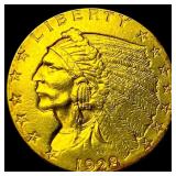 1928 Indian Head Gold $2.50 Quarter Eagle CLOSELY
