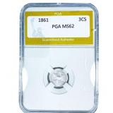 1861 Silver Three Cent PGA MS62