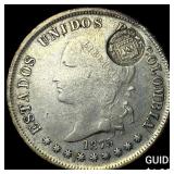 1875 Colombia Silver 50 Cents Counterstamped
