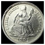 1891-O Silver Seated Liberty Dime CLOSELY UNCIRCUL