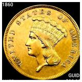 1860 $3 Gold Piece CHOICE AU+