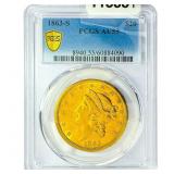 1863-S $20 Gold Double Eagle PCGS AU55