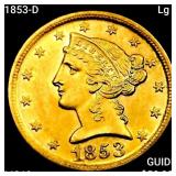 1853-D Lg D $5 Gold Half Eagle CHOICE BU