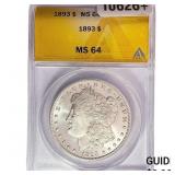 1893 Morgan Silver Dollar ANACS MS64