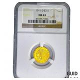 1911-D $2.50 Gold Quarter Eagle NGC MS63