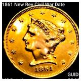 1861 NewRev CivilWar Date $2.50 Gold Qtr Eagle UNC