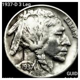 1937-D 3 Leg Buffalo Nickel CHOICE AU