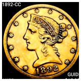 1892-CC $5 Gold Half Eagle CLOSELY UNCIRCULATED