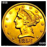 1858 $5 Gold Half Eagle UNCIRCULATED