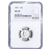 1941 Mercury Silver Dime NGC MS68