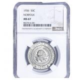 1936 Norfolk Half Dollar NGC MS67