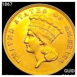 1867 $3 Gold Piece CHOICE AU
