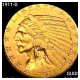 1911-D $5 Gold Half Eagle HIGH GRADE