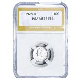 1928-D Mercury Silver Dime PGA MS64 FSB