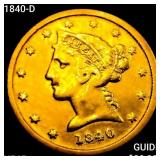1840-D $5 Gold Half Eagle NEARLY UNCIRCULATED