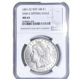 1891-CC Morgan Silver Dollar NGC MS63 Spitting Eag