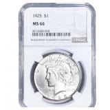 1925 Silver Peace Dollar NGC MS66