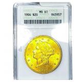 1904 $20 Gold Double Eagle ANACS MS61