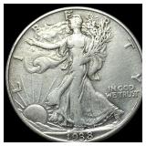 1938-D Silver Walking Liberty Half Dollar  NEARLY