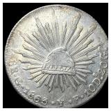 1863-Mo YF Mexico Silver 8 Reales CLOSELY UNCIRCUL