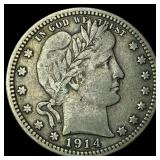 1914 Silver Barber Quarter NEARLY  UNCIRCULATED