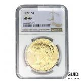 1922 Silver Peace Dollar NGC MS66