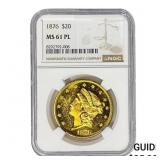 1876 $20 Gold Double Eagle NGC MS61 PL