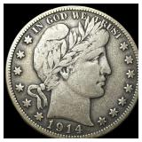 1914-S Silver Barber Half Dollar LIGHTLY  CIRCULA