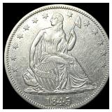 1845 Silver Seated Liberty Half Dollar CHOICE  AU