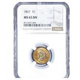 1867 Indian Head Cent NGC MS65 BN