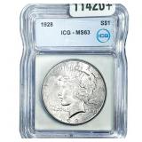 1928 Silver Peace Dollar ICG MS63