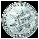 1853 Silver Three-Cent Piece CHOICE AU