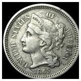 1865 Nickel Three-Cent Piece NEARLY UNCIRCULATED