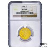 1911 $5 Gold Half Eagle NGC MS63
