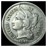 1865 Nickel Three-Cent Piece NEARLY UNCIRCULATED