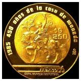 1985 Mexico Gold 250 Pesos World Cup GEM PROOF