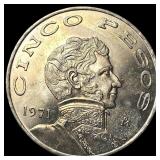 1971 Mexico Silver 5 Pesos CLOSELY UNCIRCULATED