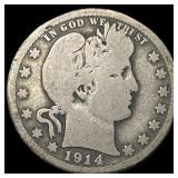 1914-S Silver Barber Quarter LIGHTLY  CIRCULATED