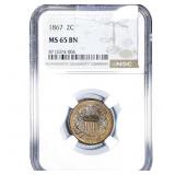 1867 Two Cent Piece NGC MS65 BN
