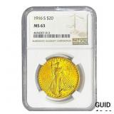 1916-S $20 Gold Double Eagle NGC MS63
