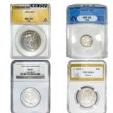 [4 Coins] 1923-1956 U.S. Coin Lot 10C-50C MS64-66