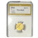 1908 $2.50 Gold Quarter Eagle PGA MS65