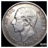 1885 Spain Silver 5 Pesetas