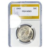 1943 Walking Liberty Half Dollar PGA MS65
