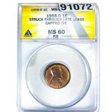 1958-D Wheat Cent ANACS MS60 RB
